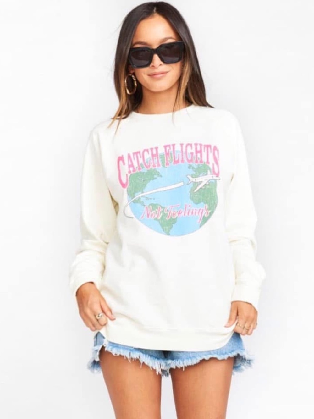 Show Me Your MuMu Cream Catch Flights Not Feelings Scoop Neck Sweatshirt ✈️ 💋